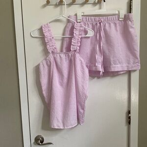 Pink and White Striped Pajama Set - Size L